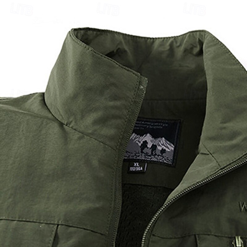 Men's Outdoor Vest Vest Fishing Vest Outdoor Daily Fashion Casual Spring Fall Pocket Buttons Nylon Comfortable Plain Zipper Stand Collar Regular Fit Black Khaki Army Green Dark Blue Vest4