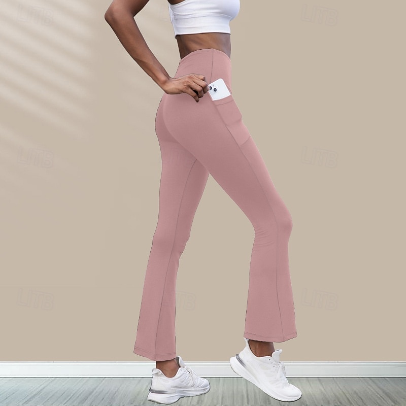Women's Active Bell Bottom Casual / Sporty Full Length High Waist Plain Pocket Elastic Waist Butt Lift Comfortable Stretchy Athletic Sport Black Pink Army Green Dark Navy Spring Fall Regular Fit3