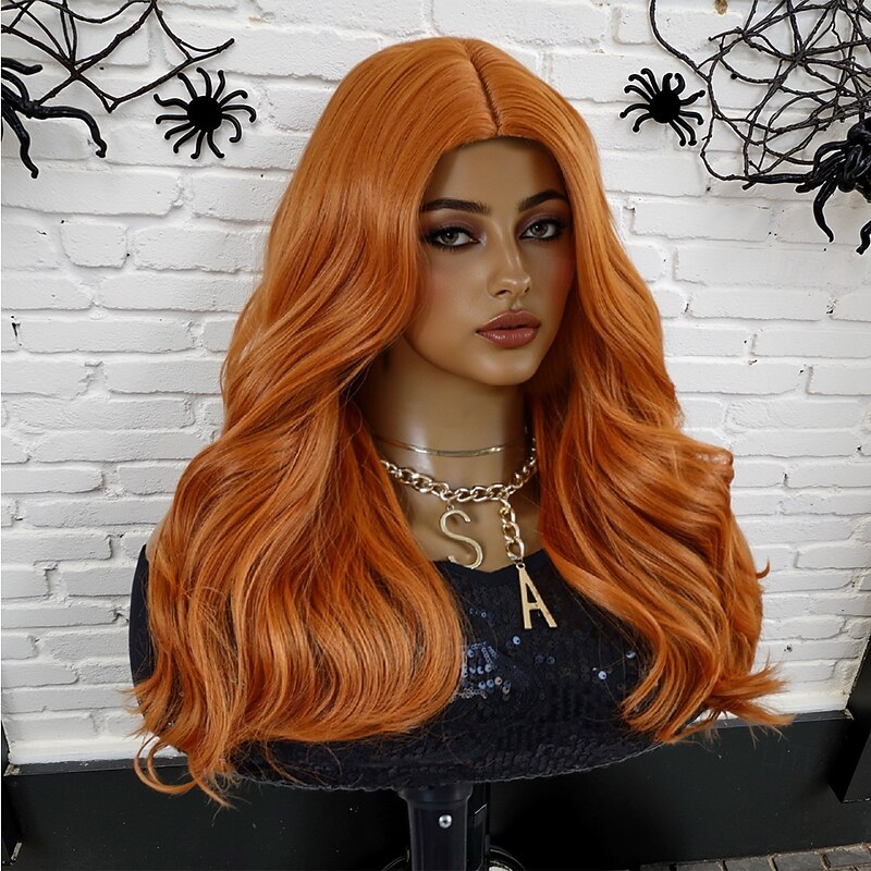 Synthetic Wig Curly Wavy Middle Part Layered Haircut Wig 20 inch Orange / White / Blue Synthetic Hair 20 inch Women's Soft Comfy Orange3