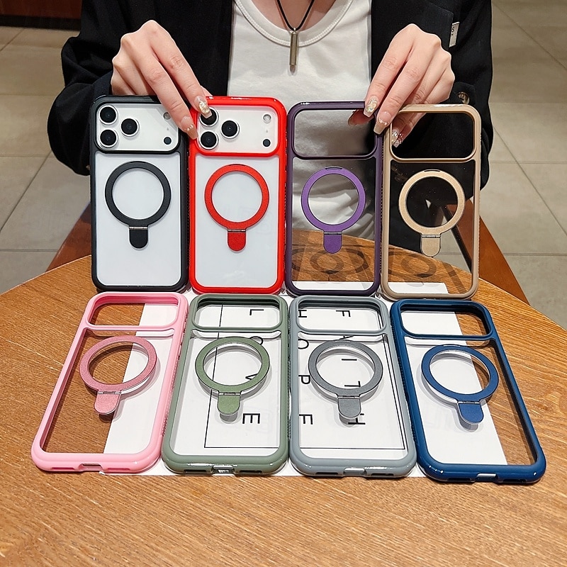 Phone Case For iPhone 17 Pro Max 17 Air 16 15 14 Pro Max Plus 13 Pro Max Back Cover with Stand Holder Shockproof Retro TPU Acrylic