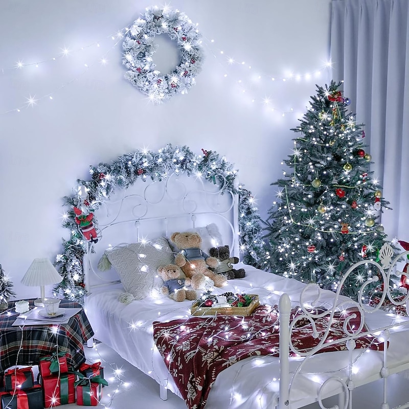 2M-20Leds/5M-50Leds/0M-100Leds/2M-120Leds Waterproof Battery Box Copper Wire Light String 8-function Remote Control Christmas Halloween Wedding Indoor and Outdoor Decorative Lights2