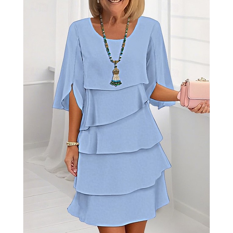 Women's Mini Dress Chiffon Dress Tiered Dress Fashion Modern Outdoor Holiday Going out Regular Fit Plain Half Sleeve Crew Neck Black White Pink Blue Spring Fall