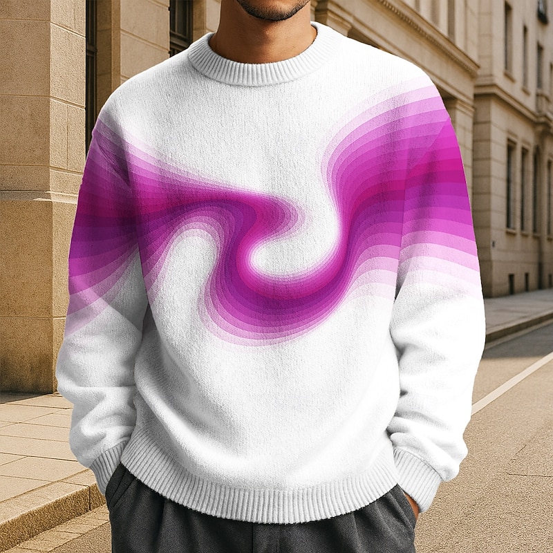Men's Color Block Abstract Geometic Pullover Sweater Jumper Knitwear Crewneck Casual Vacation Daily 3D Print Knitting Keep Warm Long Sleeve Spring Fall Winter Blue Purple Green2