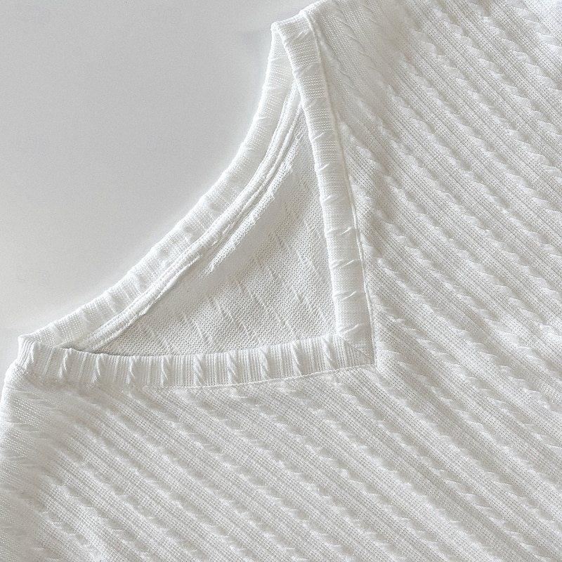 Men's Men V Neck Rib-knit Tee Ribbed Knit tee Tee Top Long Sleeve V Neck Spring Fall All Seasons Plain Jacquard Modern Casual Comfortable Basic Home Street Casual White Navy Blue Royal Blue Top Tee3