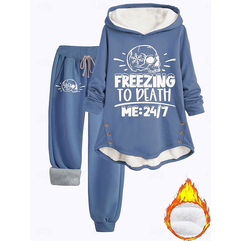 Women's Warm Daily Two Piece Sets Tracksuit Pants Sets Long Sleeve Hooded Graphic Letter Drawstring Print Casual Daily Black Dark Pink Red Fall Loose Fit