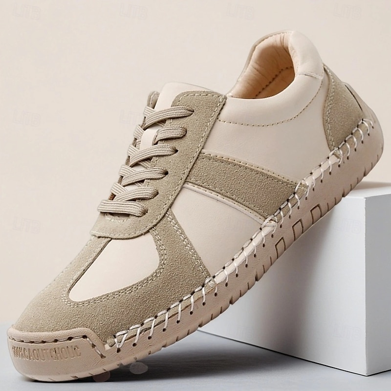 Men's Beige Athletic Sneakers with Contrasting Panels and Comfortable Fit, Great for Sports, Casual Events and Outdoor Activities