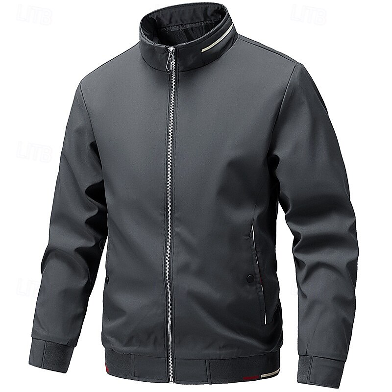 Men's Lightweight Jacket Casual Jacket Vacation Daily Pocket Fall Winter Plain Fashion Classic Stand Collar Regular Black Khaki Gray Jacket2