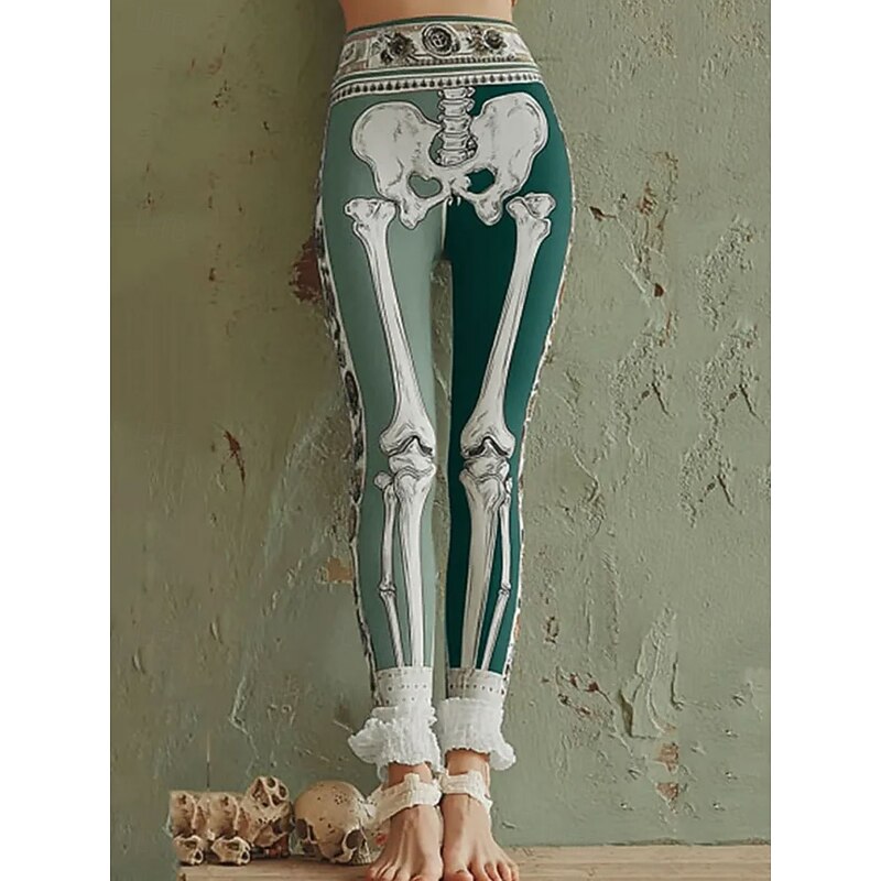 Women's Leggings Vacation Vintage Fashion Ankle-Length High WaistPantsHalloween Graphic Halloween Printing Soft Breathable Stretchy Vacation Street Causal Orange Green Gray Spring Fall Winter Slim Fit3