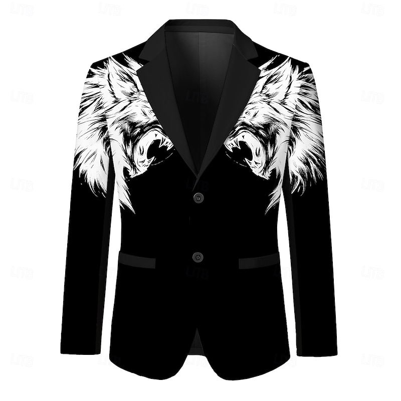 Men's Blazer Jacket Party Casual Stylish Casual Daily All Seasons 100% Polyester Weaving Animal Tiger 3D Print Buttons Comfortable Single Breasted Blazer Black A Black B WhiteA WhiteB2