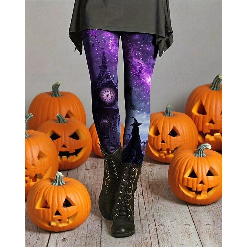 Women's Leggings Cozy Leggings Basic Casual Full Length High WaistPantsHalloween Graphic Printing Thermal Warm Comfortable High Elasticity Vacation Casual Daily Violet Fall Winter Slim Fit