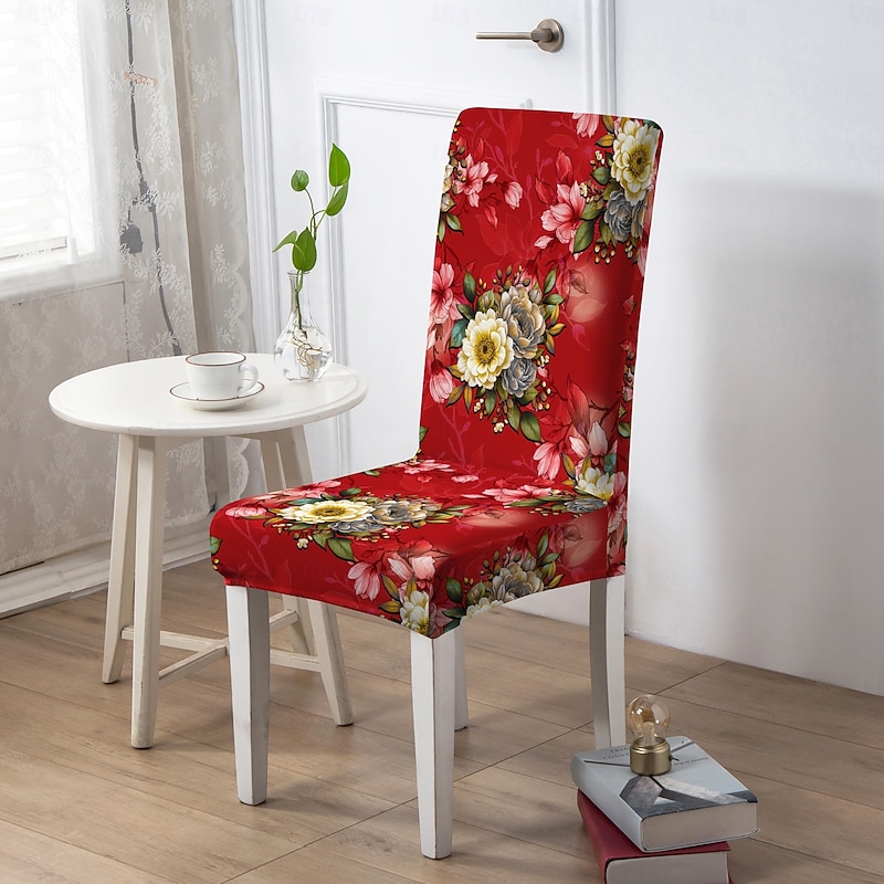Floral Dining Chair Cover, Geometric Printed Polyester Slipcover, Elastic Non-Slip Chair Protector for Home or Party2