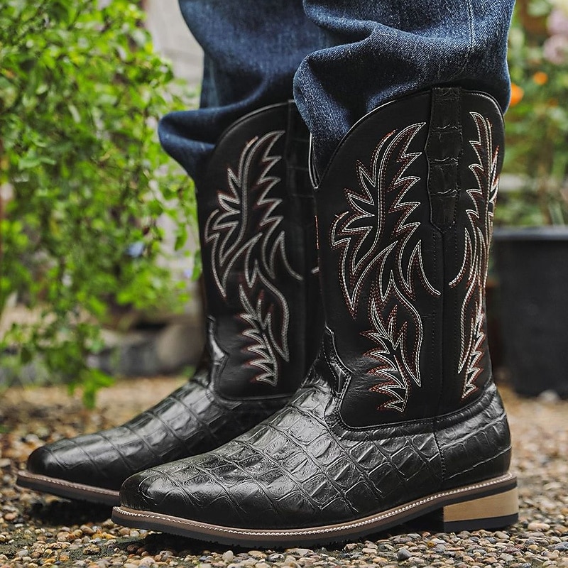 Men's Western Cowboy Boots – Classic Brown with Embroidered Design, Vintage Western Style Footwear for Country Events, Rodeos, and Casual Outings2