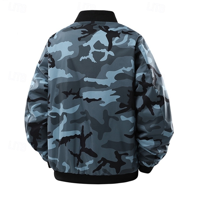 Men's Outdoor Jacket Bomber Jacket Fleece Jacket Formal Home Pocket Padded Fall Winter Camouflage Active Neutral Collarless Regular Dark Gray Pink Green Jacket2