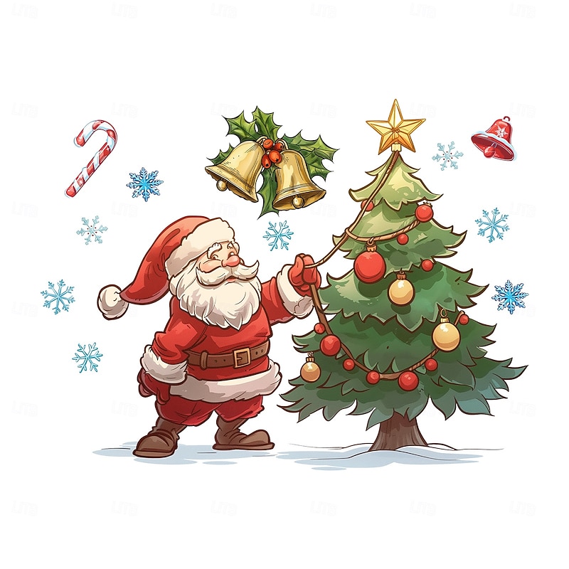 Christmas Sticker Wall Decals Cartoon Santa Claus Christmas Tree Snowflake Removable Vinyl Mural Holiday Party Living Room Glass Window Door Background Wall Decoration For Home4