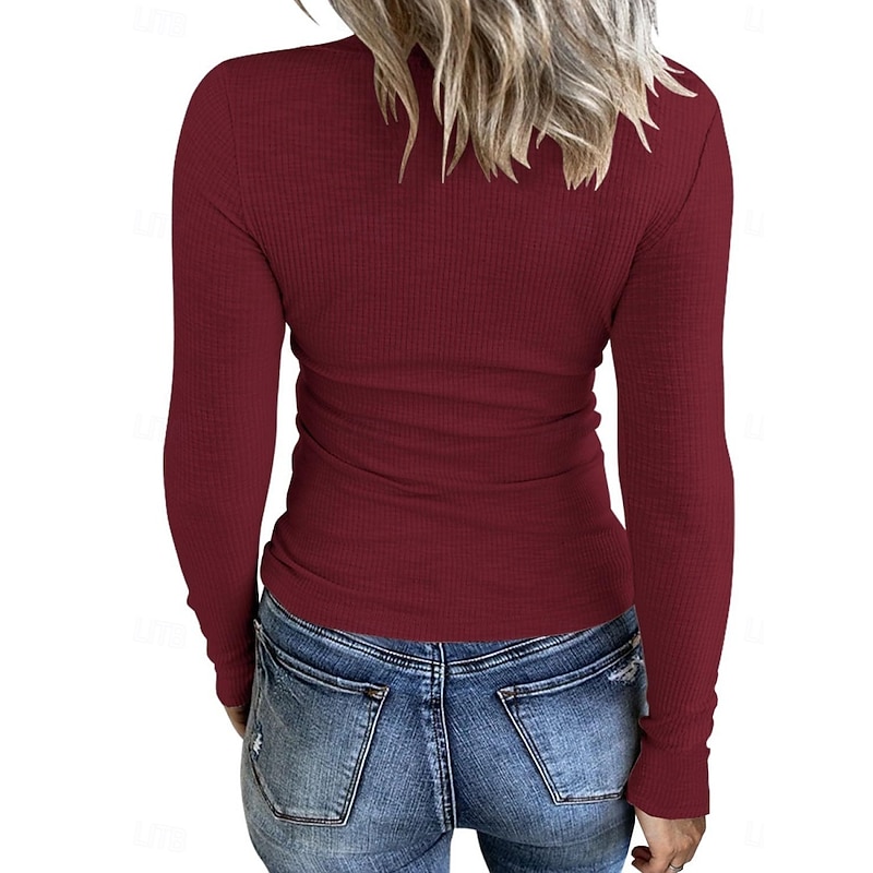 Women's Blouse Solid Color Stylish Casual Long Sleeve U Neck Regular Tops Daily Buttons Black White Pink Red Blue Spring Fall Winter4