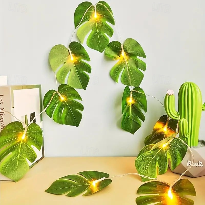 Christmas Fairy Tale String Lights Palm Leaf Garland Lights 3m 20LEDs suitable for New Year Party Jungle Theme Wedding Birthday Home Balcony Garden Window Decoration3