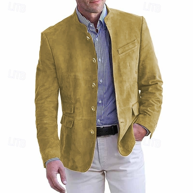 Men's Lightweight Jacket Casual Jacket Faux Suede Jacket Vacation Daily Breathable Soft Pocket Spring &  Fall Plain Fashion Classic Stand Collar Regular Light Khaki Black Navy Blue Khaki Army Green2