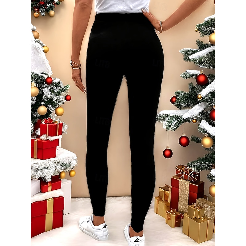 Women's Leggings Vacation Vintage Fashion Full Length High WaistPantsUgly Christmas Graphic Snowflake Christmas Printing Soft Breathable High Elasticity Vacation Street Causal Black Green Fall Winter3