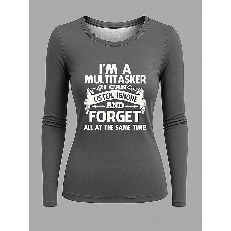 Women's T Shirt Graphic Letter Vintage Fashion Stylish Long Sleeve Crew Neck Round Neck Regular Tops Daily Weekend Print Black Red Blue Gray Spring Fall2