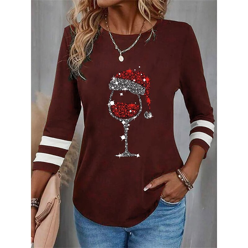 Women's T Shirt Graphic Vintage Fashion Stylish Long Sleeve Crew Neck Round Neck Regular Tops Daily Weekend Print Black Wine Blue Purple Green Fall Winter4