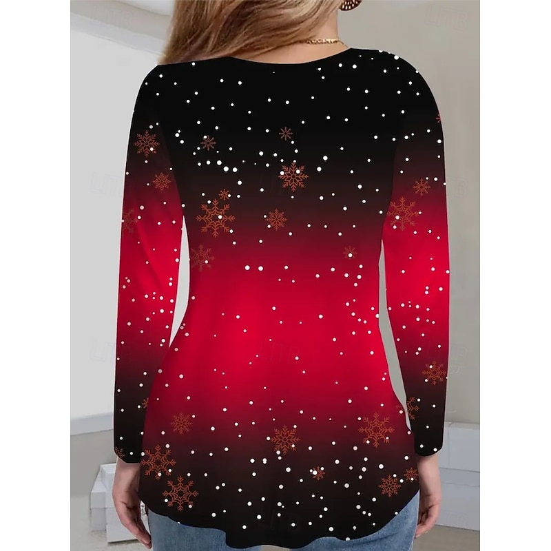 Christmas Women's T Shirt Graphic Santa Claus Snowman Vintage Stylish Casual Long Sleeve V Neck Regular Tops Daily Print Black+White+Red Black White Wine Red Spring Fall Winter2