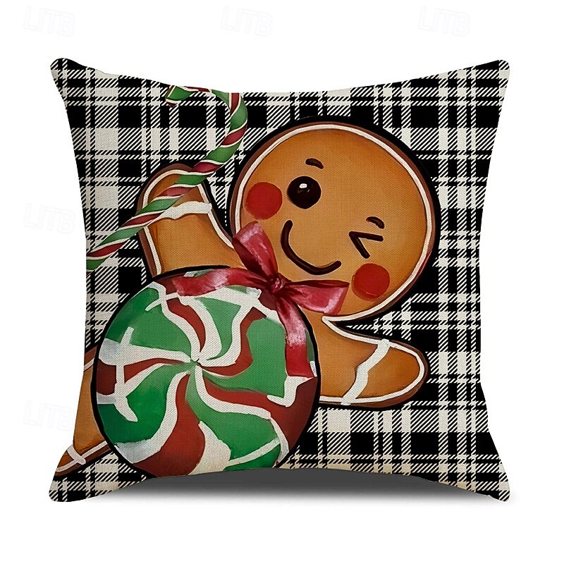 2025 New Gingerbread Man Christmas Pillow Covers, Linen Printed Decorative Cushions, Festive Holiday Throw Pillows for Sofa & Home Decor2