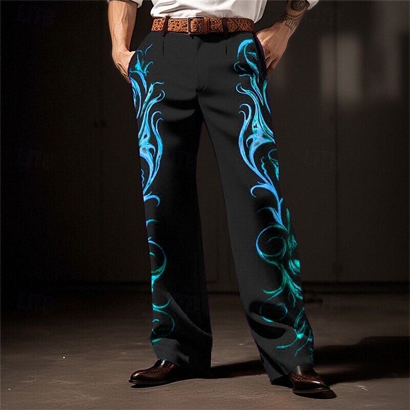 Flame Business Casual Men's 3D Print Dress Pants Pants Trousers Outdoor Street Wear to work Polyester Yellow Red Blue S M L High Elasticity Pants3