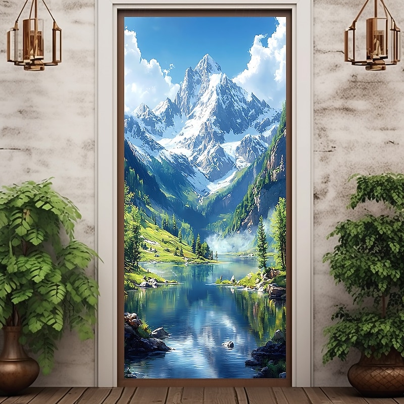 Door Cover Outdoor Banners Landscape Mountains 3D Scenic Bedroom Living Room Front Door Home Decor