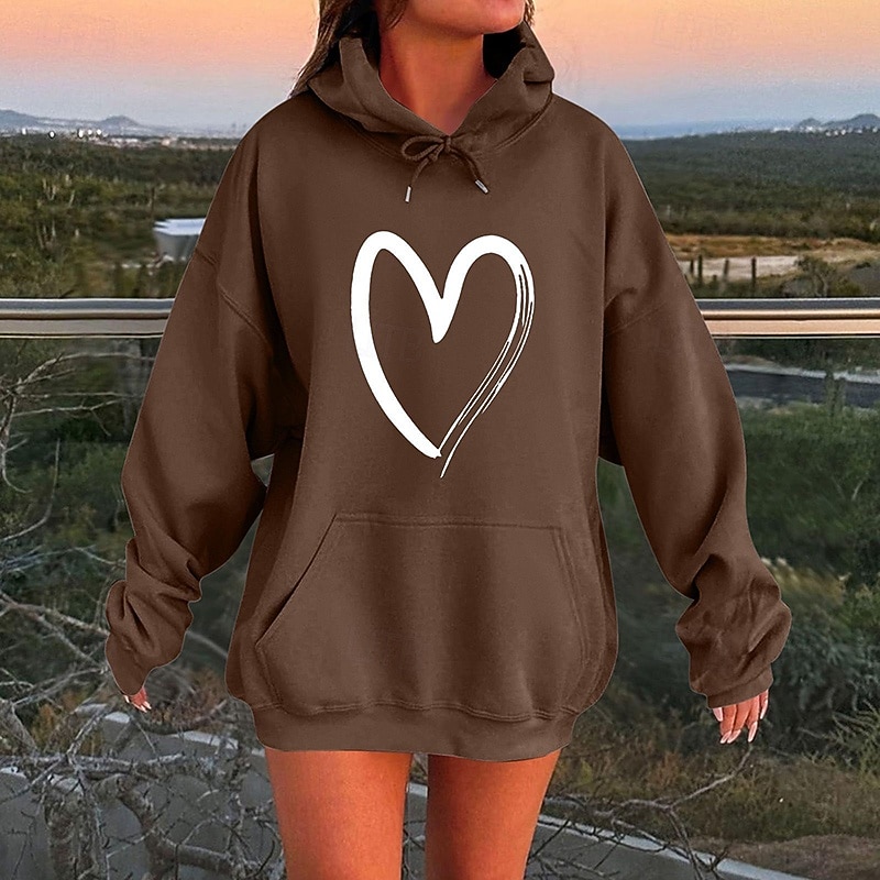 Women's Lounge Hoodie Pullover Sweatshirt with Pockets Long Sleeve Top Athleisure Heart Fashion Gym Running Fitness Sportswear Activewear Black White Red2