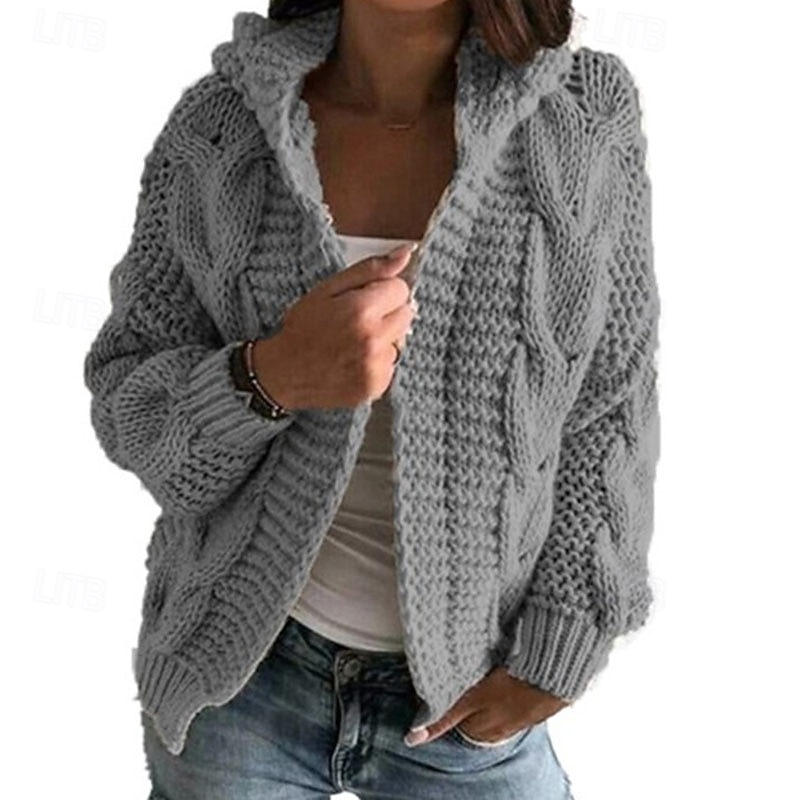 Women's Sweater Cardigan Streetwear Casual Solid Color V Neck Knitted Hooded Long Sleeve Regular Tops Knit Daily Holiday Going out Wine Red White Fall Winter4