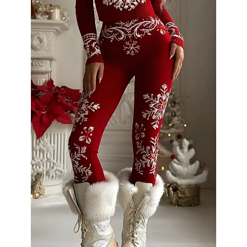 Women's Leggings Vacation Vintage Ethnic Style Full Length High WaistPantsUgly Christmas Graphic Snowflake Christmas 3D Print Quick Dry Breathability Soft Stretchy Outdoor Home Causal claret Summer