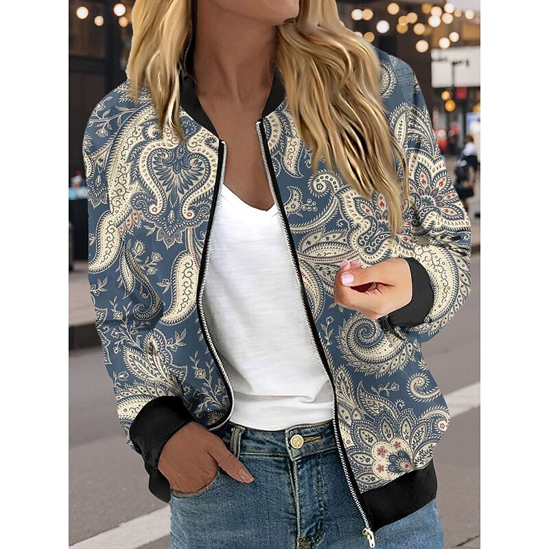 Women's Casual Jacket Warm Quick Dry Zipper Pocket Color Block Fashion Daily Casual Geometric Vacation Casual Daily Short Baseball Collar Regular Fit Long Sleeve Outerwear Red Blue Green Spring Fall2