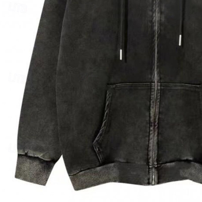 Men's Full Zip Hoodie Pullover Hoodie Sweatshirt Distressed Hoodie Black Hooded Plain Pocket Casual Daily Going out Streetwear Casual Fall & Winter Clothing Apparel Hoodies Sweatshirts3