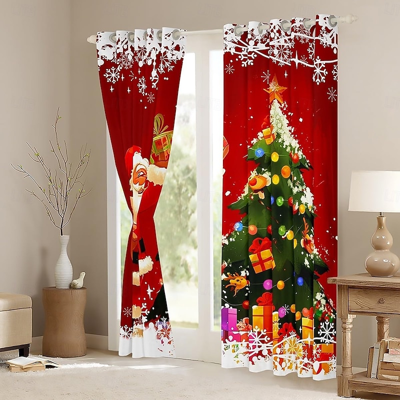 Christmas Cafe Curtains with Colorful Lights, Cartoon Printed Small Window Valance for Kitchen, Sink, Cabinet, Xmas Holiday Decorative Short Curtain4