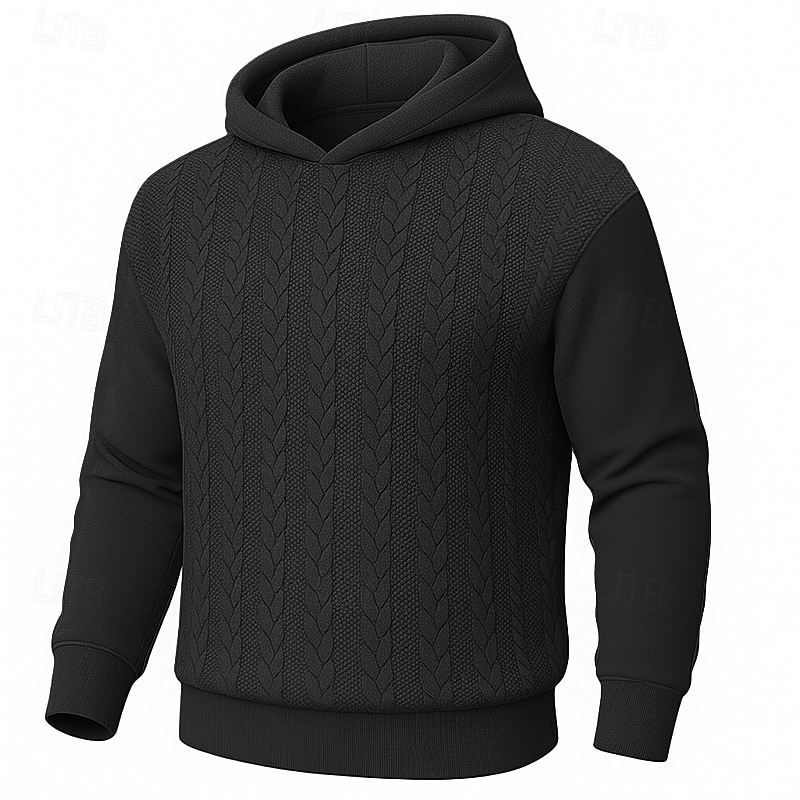 Men's Jacquard Hoodie Pullover Hoodie Sweatshirt Black White Navy Blue Light Grey Dark Gray Hooded Plain Textured Sports & Outdoor Casual Daily Streetwear Cool Sportswear Spring &  Fall Clothing2