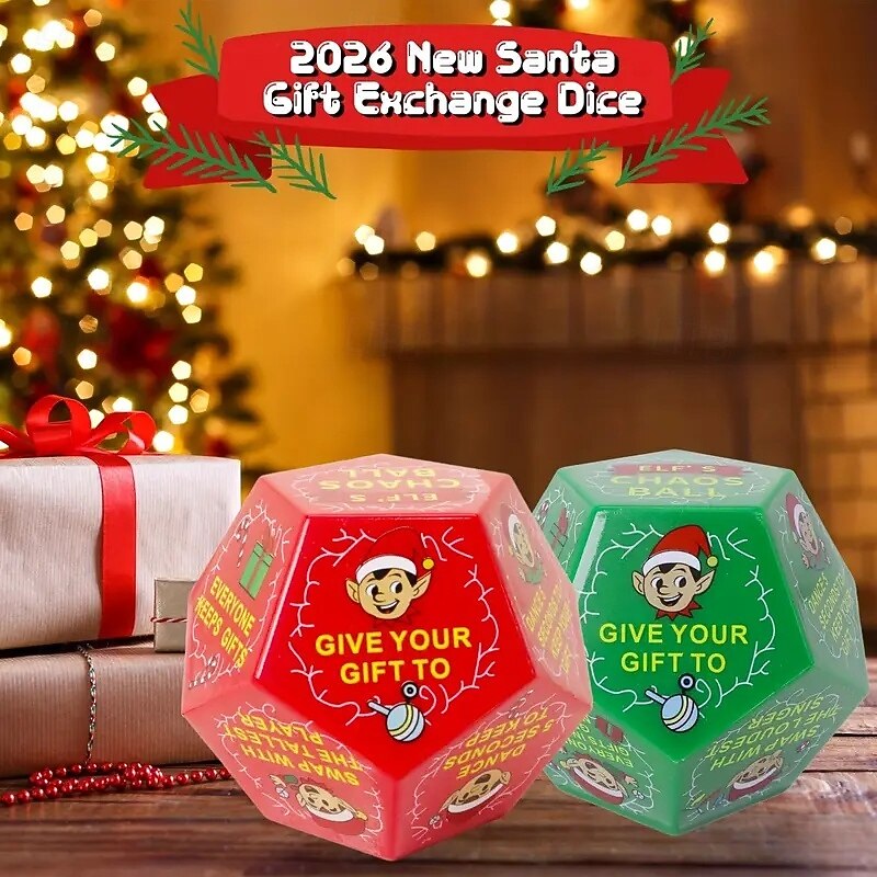Christmas Gift Exchange Dice 12 Sides with Elf Pattern Hilarious Exchange Party Game Dice Perfect for Holiday Gatherings and Family Fun, Party Games, Christmas Games2