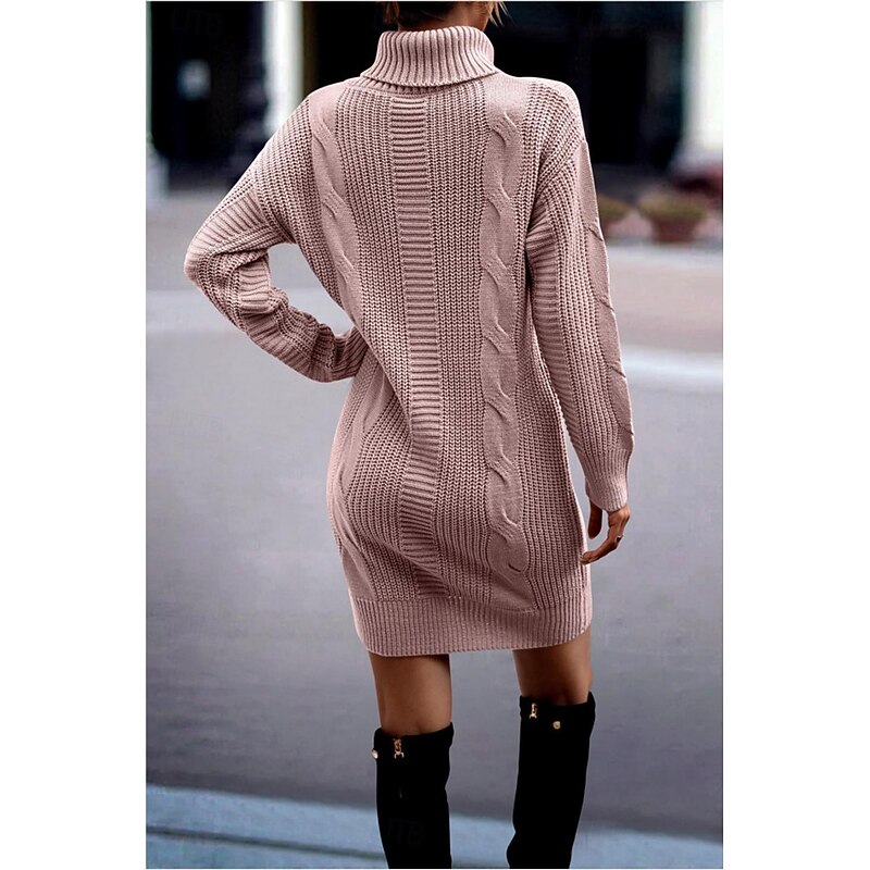 Women's Knee Length Dress Sweater Dress A Line Dress Casual Holiday Regular Fit Plain Long Sleeve Turtleneck Black Pink Blue Green Fall Winter2