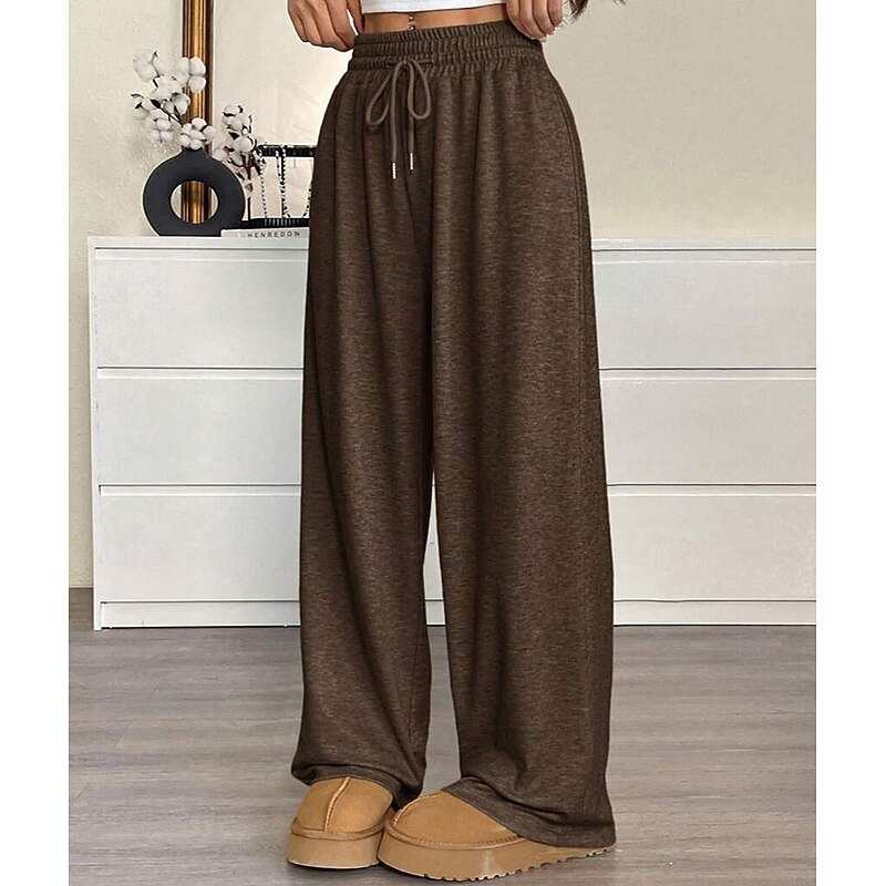 Women's Culottes Wide Leg Chinos Streetwear Casual Full Length Medium Waist Plain Drawstring Pocket Elastic Waist Comfortable Micro-elastic Outdoor Vacation Daily Light Gray Dark-Gray Apricot Black3