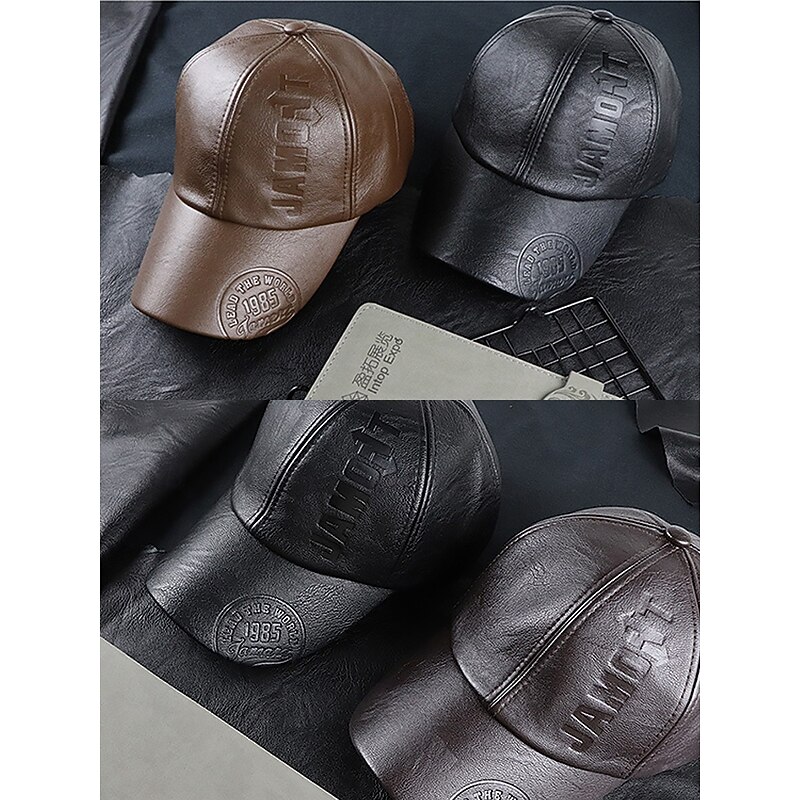 Men's Faux Leather Baseball Cap – Vintage Adjustable Embossed Hat for Casual, Outdoor Sports and Streetwear Style4