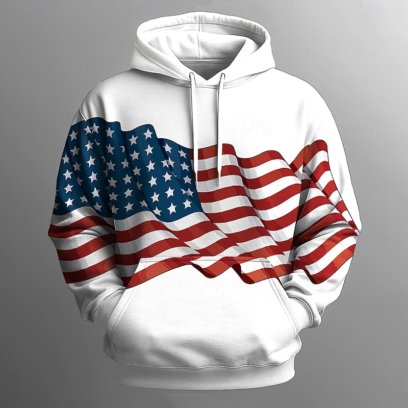 Men's Flag UK Hoodie Sweatshirt Sports Fashion Crew Neck Outdoor Office Streetwear Black White Drawstring 3D Fall Winter Designer4