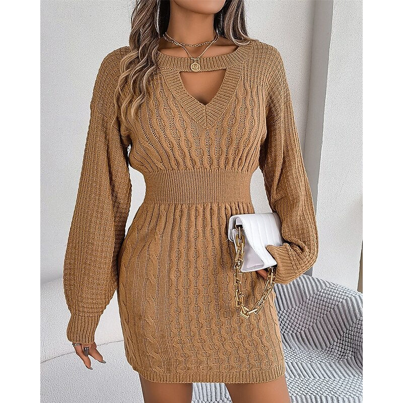 Women's Mini Dress Sweater Dress Casual Dress Elegant Fashion Modern Outdoor Daily Going out Regular Fit Plain Long Sleeve Crew Neck Yellow Red Grey Spring Autumn3