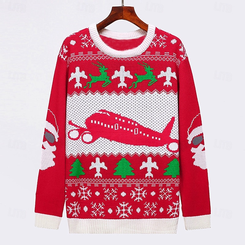 Ugly Christmas Sweater Men's Elk Snowflake Pullover Sweater Jumper Knitwear Crewneck Casual Vacation Home Street 3D Print Knitting Keep Warm Long Sleeve Spring Fall Winter Red