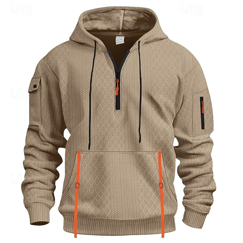 Men's Hoodie Quarter Zip Hoodie Tactical Hoodie Black White Army Green Khaki Gray Hooded Plain Zipper Textured Sports & Outdoor Casual Daily Streetwear Cool Sportswear Spring &  Fall Clothing Apparel