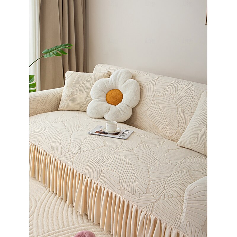 Jacquard Elastic Skirt Sofa Cover, Solid Color Premium Four-Season Thickened Non-Slip Universal Slipcover for Sofas