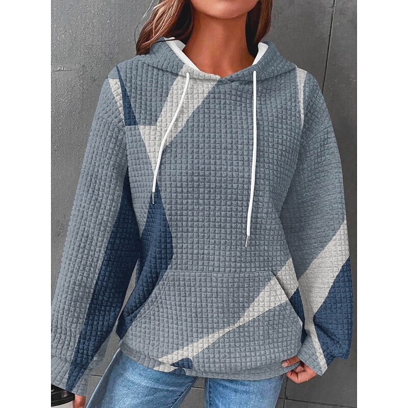 Women's Pullover Hoodie Sweatshirt Plaid Casual Long Sleeve Hooded Regular Tops Street Dailywear Pocket Print Yellow Blue Dark Gray Gray Fall Winter2