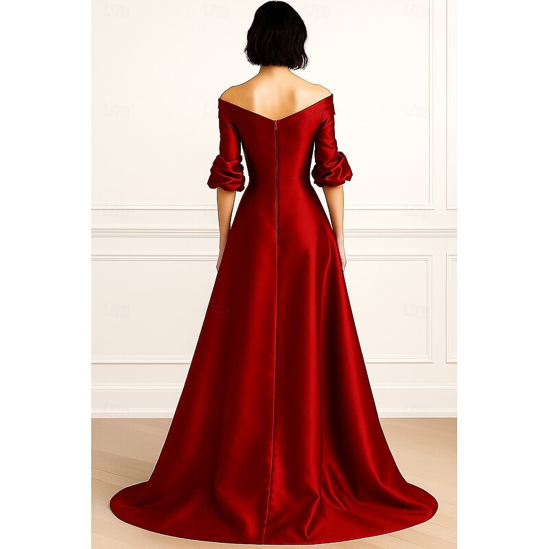 A-Line Evening Gown Elegant Formal Dress Formal Wedding Floor Length 3/4 Length Sleeve Off Shoulder Pocket Satin with Ruched 20252