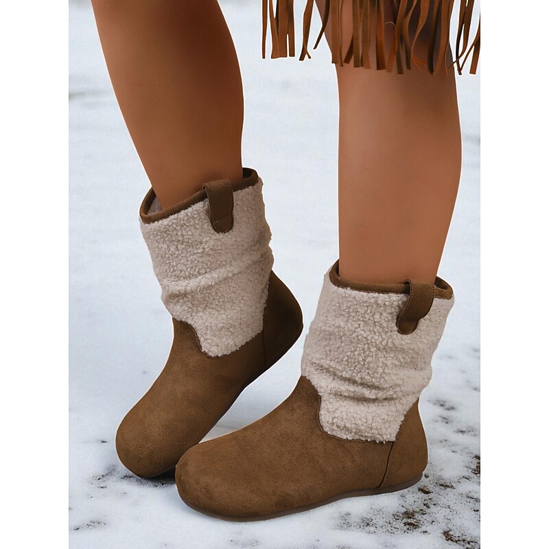 Women's Dark Brown Snow Boots – Faux Suede Sherpa Lined Slip-On Winter Ankle Boots for Casual Wear and Outdoor Activities3