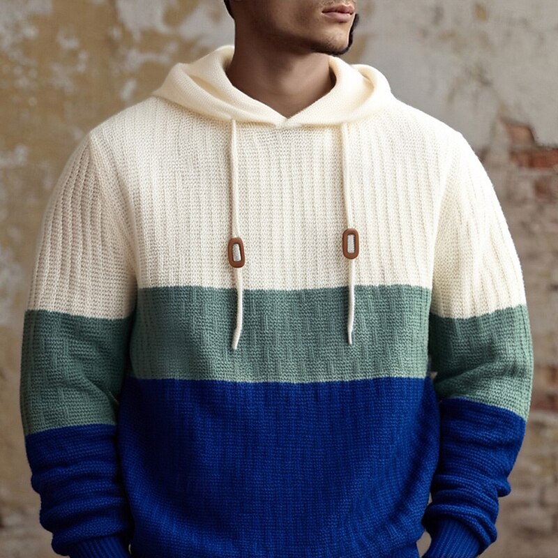Men's Pullover Sweater Jumper Knit Sweater Ribbed Knit Regular Tops Knitted Color Block Hooded Fashion Basic Vacation Daily Wear Clothing Apparel Fall Winter Green S M L