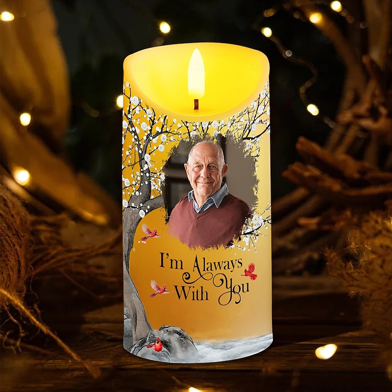 Personalized Memorial LED Candle Custom Photo Sympathy Gifts For Loss Of Loved Ones, Elegant Remembrance Light for Home Bedroom Decor, Tribute to Passed Loved Ones