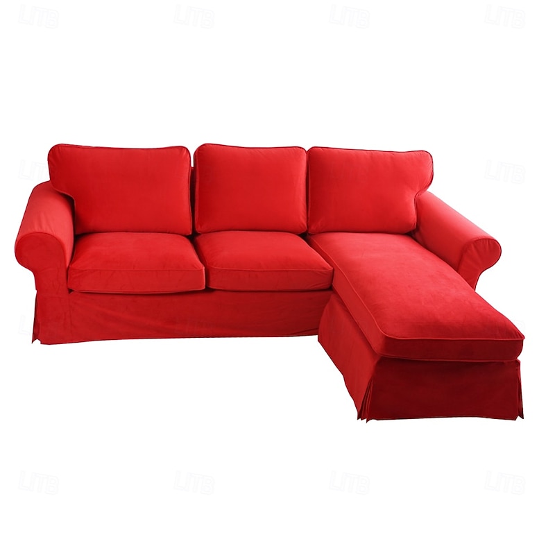 EKTORP 3-Seater Sofa with Chaise Longue Cover, Solid Color Quilted Velvet Slipcover, Durable Non-Slip Protector for Living Room4